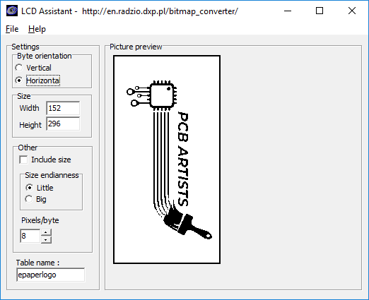 lcd assistant settings for pcbartists eink paper display