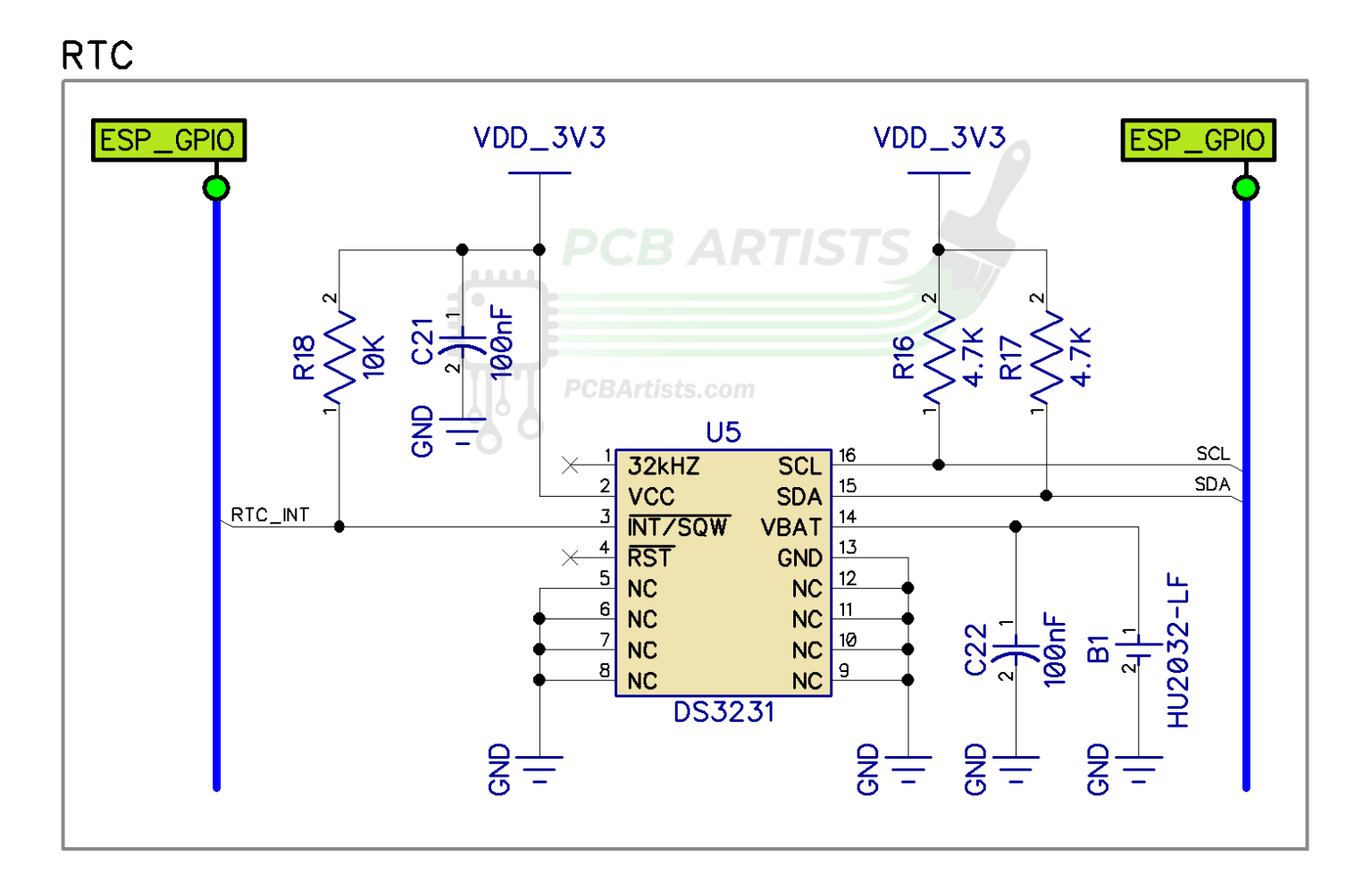 Esp32 ntp and ds3231 rtc pcb artists