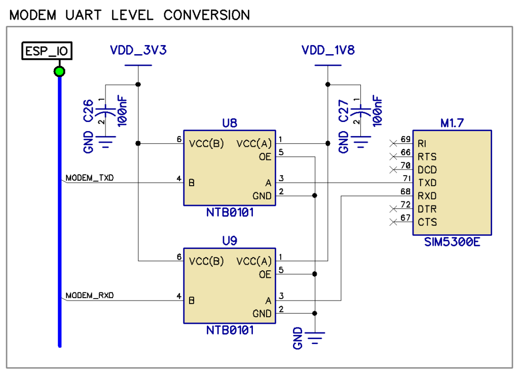 esp32 modem uart level converter schematic