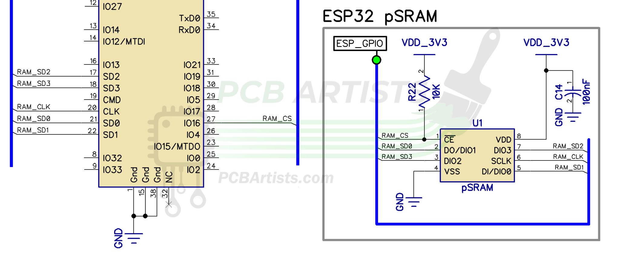 ESP32 PSRAM Schematic and Notes - PCB Artists