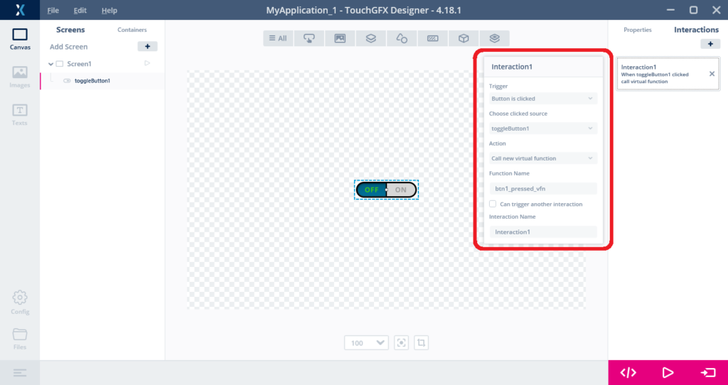 add click callback interaction to touchgfx button