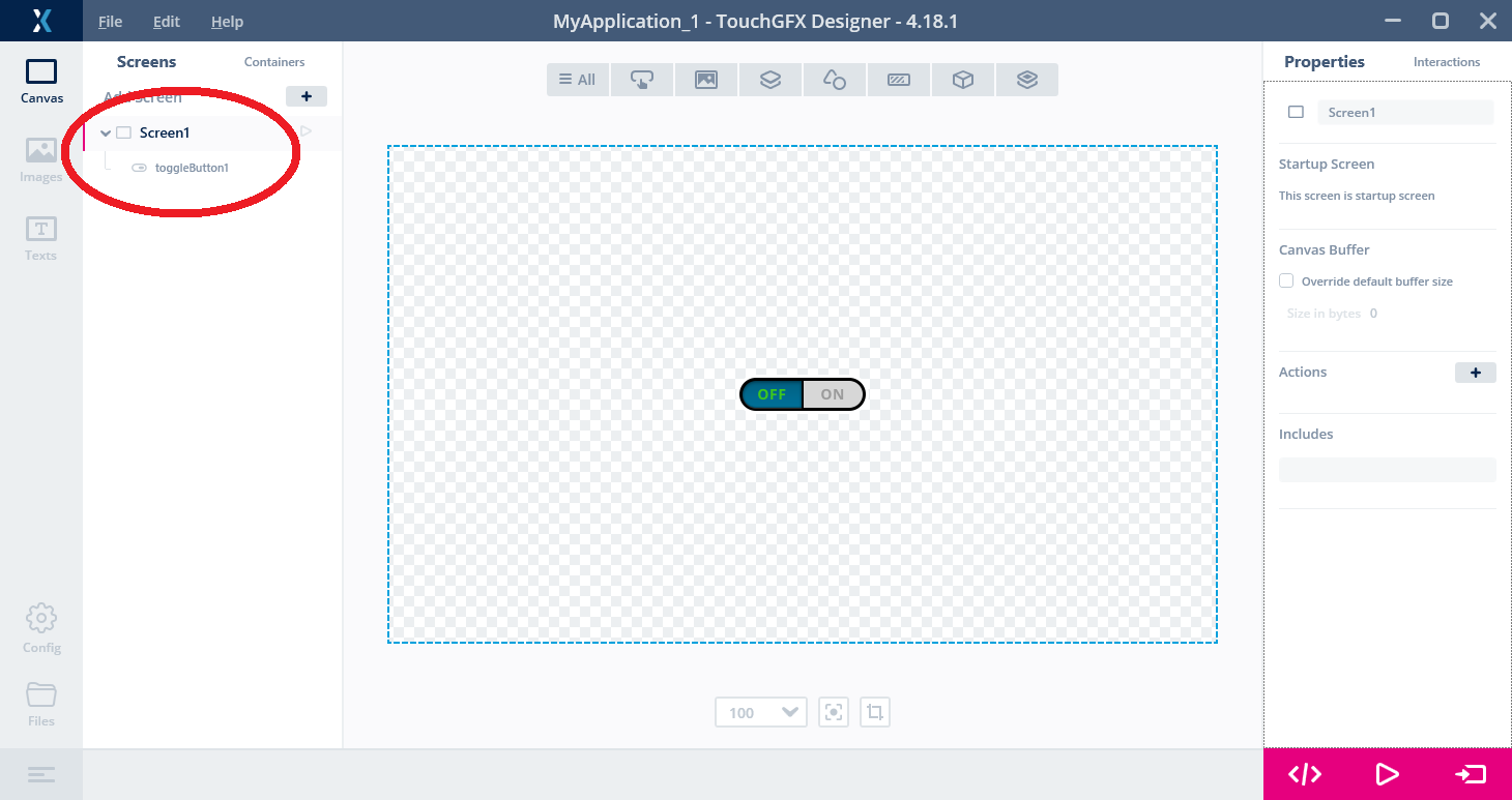 create stm32 touchgfx button and screen